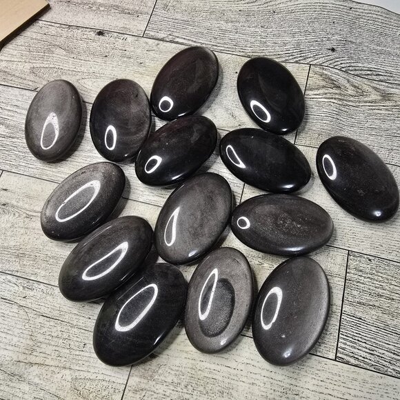 Silver Sheen Obsidian Crystal Palmstone - Picture 6 of 6